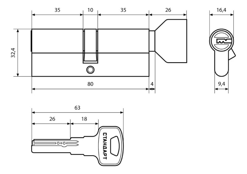 Механизм цилиндровый Z.I.80В-5K СР 35х10х35 кл/верт Стандарт
