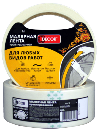 Лента малярная крепированная 38х25мм 140мкм DECOR